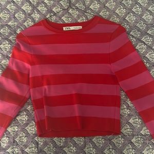 Zara Basic Rib Knit Pink and Red Stripes
